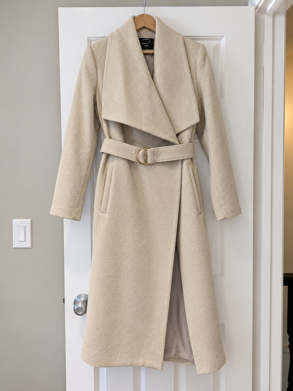 Mango Wool Wrap Trench Coat Belted Ivory Cream Herringbone Quiet Luxury S/XS
